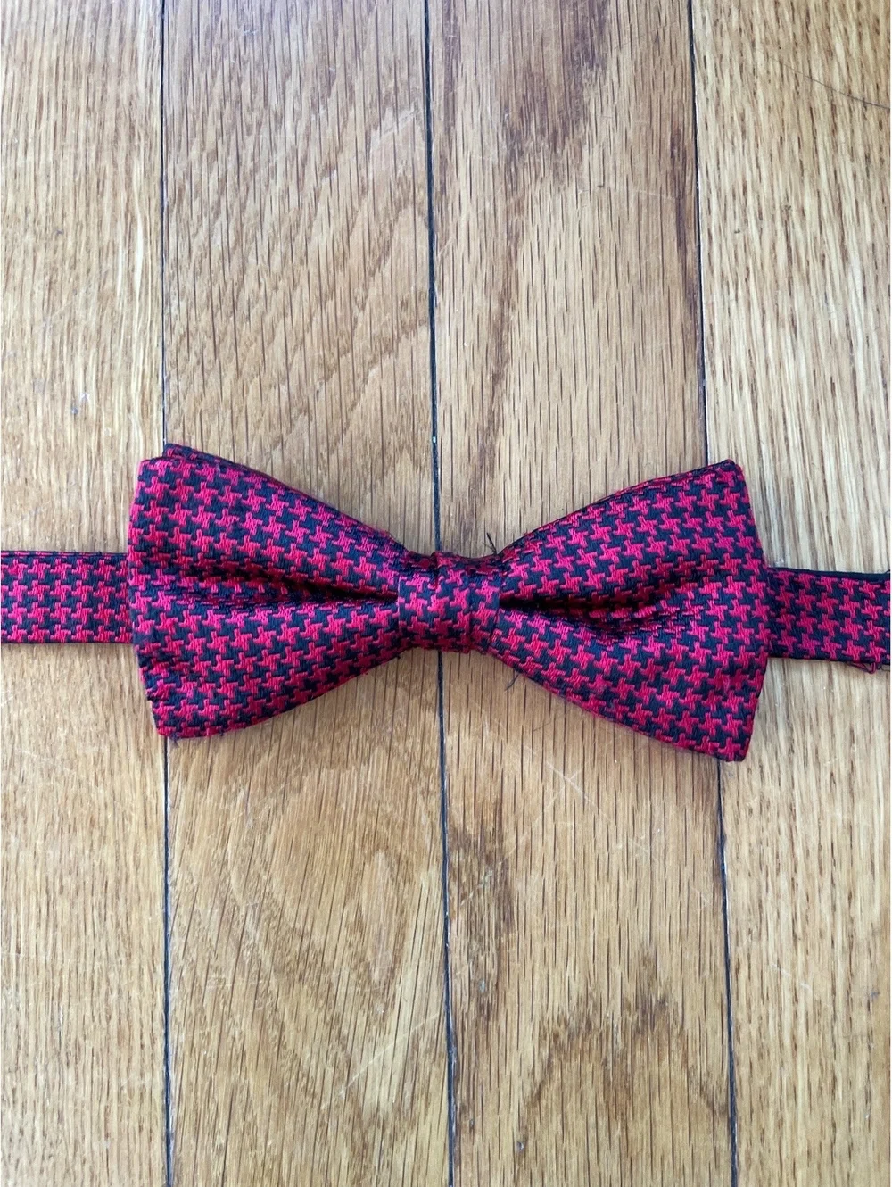 Vintage Men's Red Black Houndstooth Silk Bow Tie Adjustolox Pre-Tied